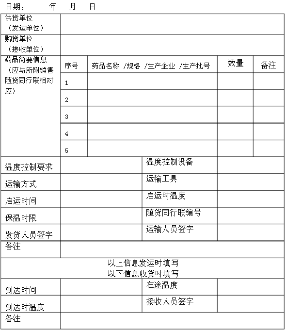 冷藏藥品運輸交接單